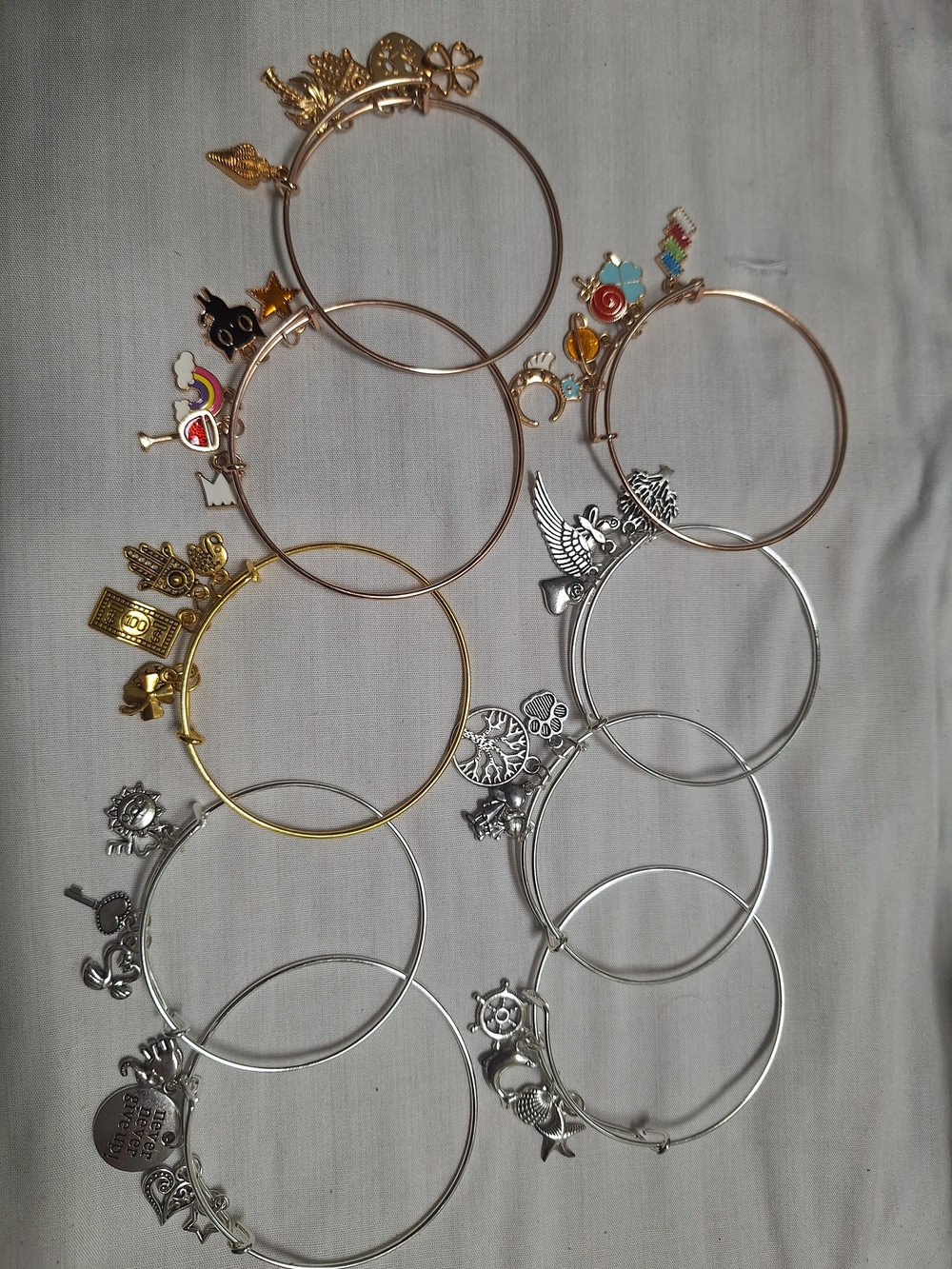 Mixed Metal Charm Bangle Bracelets - Gold & Silver Charm Bangles